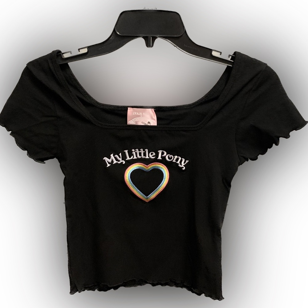 Cropped Stretch Baby Tee My Little Pony Rainbow Heart T-shirt Size M